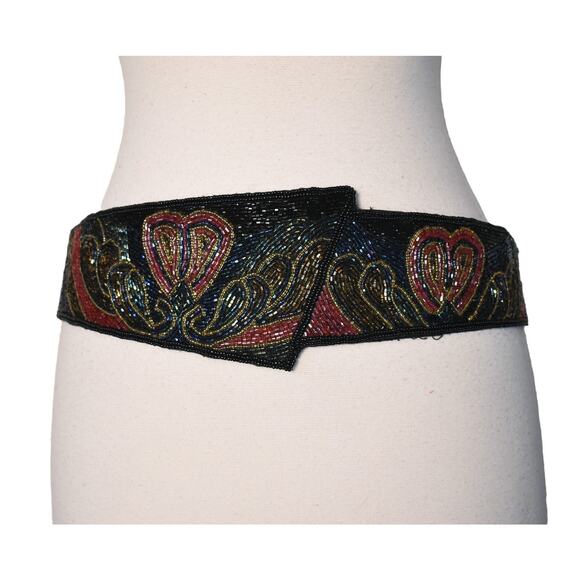 Vintage 80s Vanessa Imports Volup Rainbow Heart Glass Beaded Belt - Picture 3 of 7